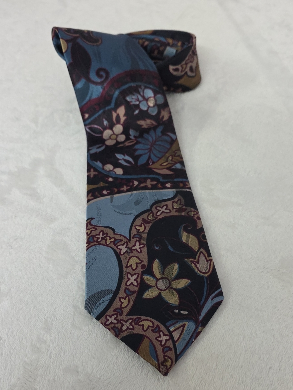 Wembley USA Skinny Tie Blue Burgundy Floral Paisley Art Nouveau